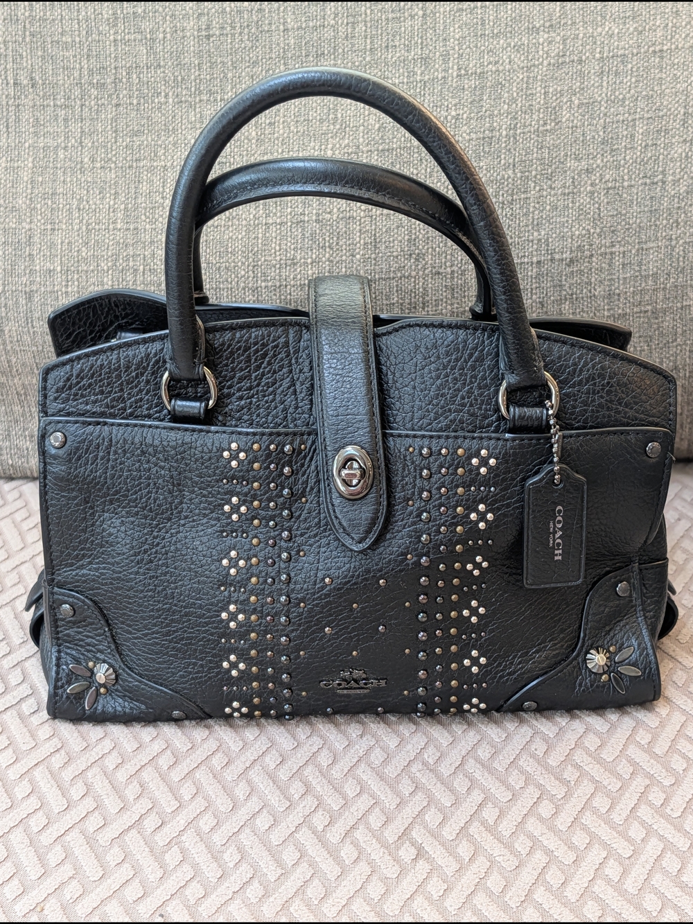 Coach Mercer Gun Metal Black Bandana Rivets Satchel EUC - Picture 2 of 14